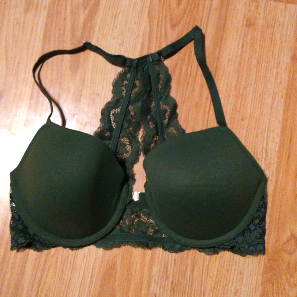 Olive green 34c lightly lined lace back bra